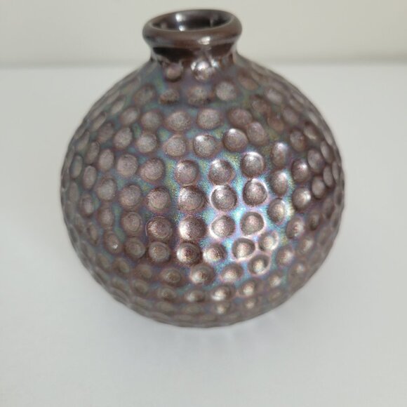 Metallic Bronze Ceramic Dimpled Bud Vase Small 4" Round Modern Home Decor  In go - Picture 3 of 7